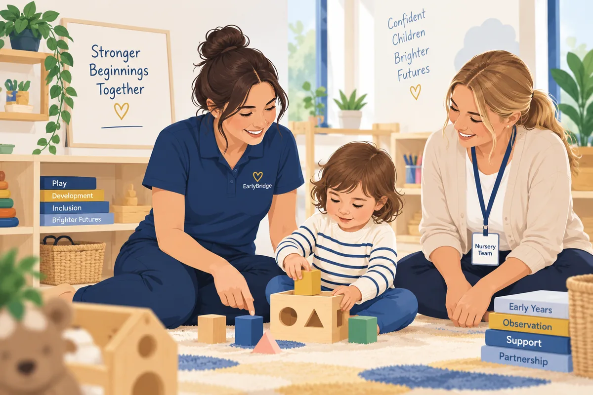 EarlyBridge nursery practitioners supporting a child with Montessori-style learning activities